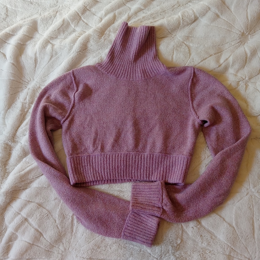 Energie Pink Cropped Turtleneck Sweater